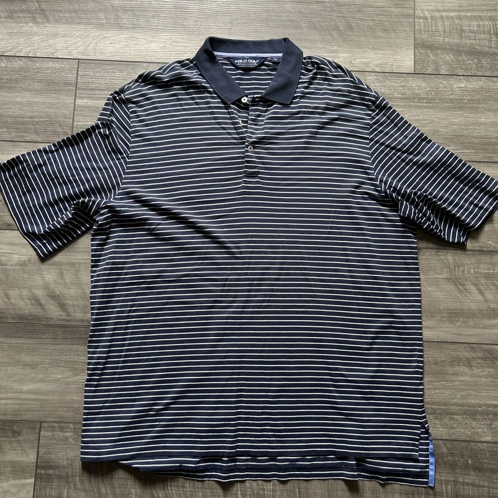 Polo Ralph Lauren Shirt Men's Xl Dark‎ Blue Striped Short Sleeve Golf Polo Pima